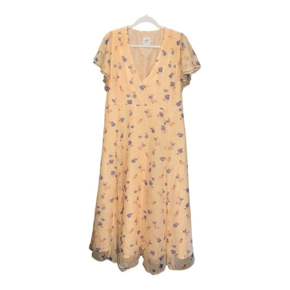 The Nines by Hatch Peach Chiffon Floral Midi Maternity Dress Size Large R1 - Picture 4 of 6